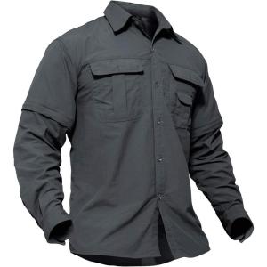 imageTACVASEN Mens Breathable Quick Dry Solid Convertible Long Sleeve Shirt Fishing Hiking SafariGray