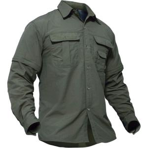 imageTACVASEN Mens Breathable Quick Dry Solid Convertible Long Sleeve Shirt Fishing Hiking SafariGreen
