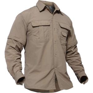 imageTACVASEN Mens Breathable Quick Dry Solid Convertible Long Sleeve Shirt Fishing Hiking SafariKhaki