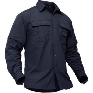 imageTACVASEN Mens Breathable Quick Dry Solid Convertible Long Sleeve Shirt Fishing Hiking SafariNavy
