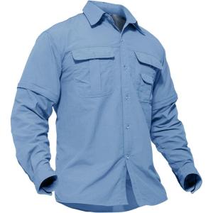 imageTACVASEN Mens Breathable Quick Dry Solid Convertible Long Sleeve Shirt Fishing Hiking SafariSky Blue