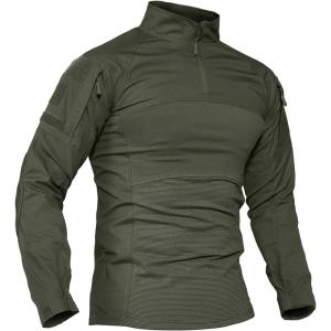 imageTACVASEN Mens Tactical Military 14 Zip Pullover Cotton Long Sleeve Shirt Green XL