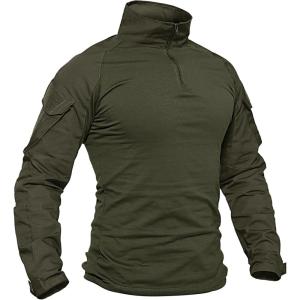 imageTACVASEN Mens Tactical Military Shirt 14 Zip Long Sleeve Combat Shirt with Pockets Lightweight Army Training PaintballArmy Green