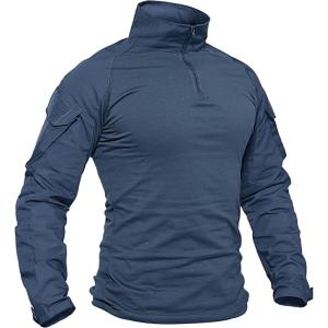 imageTACVASEN Mens Tactical Military Shirt 14 Zip Long Sleeve Combat Shirt with Pockets Lightweight Army Training PaintballBlue Grey