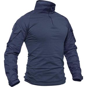 imageTACVASEN Mens Tactical Military Shirt 14 Zip Long Sleeve Combat Shirt with Pockets Lightweight Army Training PaintballDenim Blue