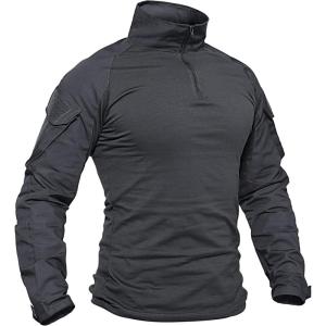 imageTACVASEN Mens Tactical Military Shirt 14 Zip Long Sleeve Combat Shirt with Pockets Lightweight Army Training PaintballGray
