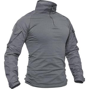 imageTACVASEN Mens Tactical Military Shirt 14 Zip Long Sleeve Combat Shirt with Pockets Lightweight Army Training PaintballLight Grey