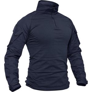 imageTACVASEN Mens Tactical Military Shirt 14 Zip Long Sleeve Combat Shirt with Pockets Lightweight Army Training PaintballNavy