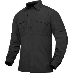 imageTACVASEN Mens Tactical Shirts Long Sleeve Quick Dry Breathable Button Down Fishing Work Safari Hiking Camping HuntingBlack