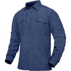 imageTACVASEN Mens Tactical Shirts Long Sleeve Quick Dry Breathable Button Down Fishing Work Safari Hiking Camping HuntingBlue
