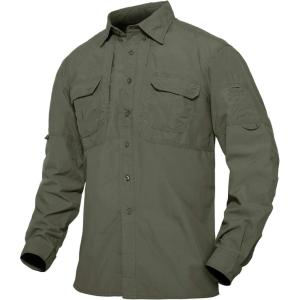imageTACVASEN Mens Tactical Shirts Long Sleeve Quick Dry Breathable Button Down Fishing Work Safari Hiking Camping HuntingGreen