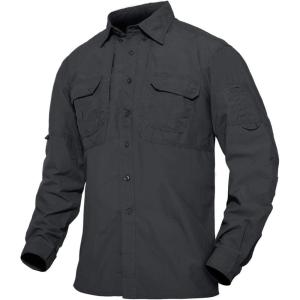 imageTACVASEN Mens Tactical Shirts Long Sleeve Quick Dry Breathable Button Down Fishing Work Safari Hiking Camping HuntingGrey
