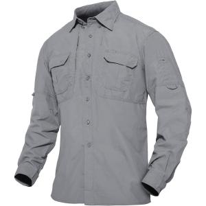 imageTACVASEN Mens Tactical Shirts Long Sleeve Quick Dry Breathable Button Down Fishing Work Safari Hiking Camping HuntingLight Grey