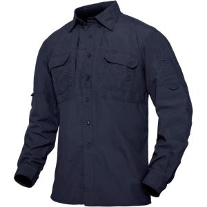 imageTACVASEN Mens Tactical Shirts Long Sleeve Quick Dry Breathable Button Down Fishing Work Safari Hiking Camping HuntingNavy
