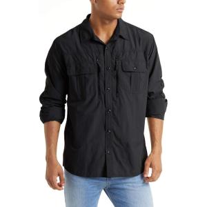 imageTACVASEN Mens Tactical Shirts Quick Dry UV Protection Breathable Long Sleeve Hiking Fishing Button ShirtsBlack
