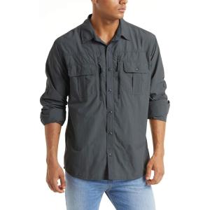 imageTACVASEN Mens Tactical Shirts Quick Dry UV Protection Breathable Long Sleeve Hiking Fishing Button ShirtsDark Grey