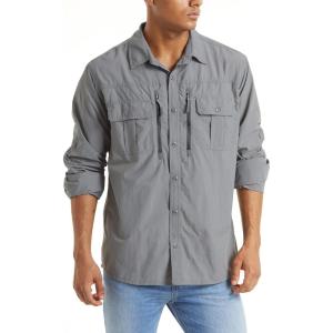 imageTACVASEN Mens Tactical Shirts Quick Dry UV Protection Breathable Long Sleeve Hiking Fishing Button ShirtsGrey