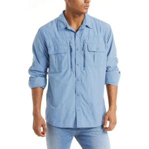imageTACVASEN Mens Tactical Shirts Quick Dry UV Protection Breathable Long Sleeve Hiking Fishing Button ShirtsSky Blue