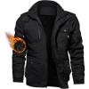 imageTACVASEN Mens Winter Jacket Cotton Military Jackets Fleece Lined Thick Work Coats Warm Cargo Jackets with HoodedB148 Black