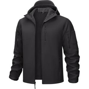 imageTACVASEN Mens Tactical Jacket with Hood Water Resistant Special Ops Military Softshell CoatBlack
