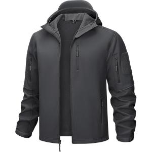 imageTACVASEN Mens Tactical Jacket with Hood Water Resistant Special Ops Military Softshell CoatGrey