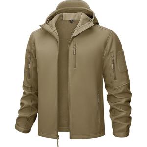 imageTACVASEN Mens Tactical Jacket with Hood Water Resistant Special Ops Military Softshell CoatKhaki