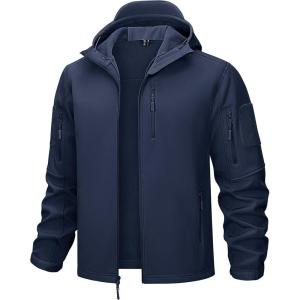 imageTACVASEN Mens Tactical Jacket with Hood Water Resistant Special Ops Military Softshell CoatNavy