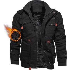 imageTACVASEN Mens Winter Jacket Cotton Military Jackets Fleece Lined Thick Work Coats Warm Cargo Jackets with HoodedA149 Black