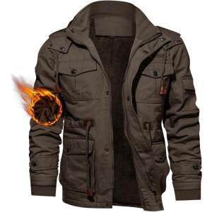 imageTACVASEN Mens Winter Jacket Cotton Military Jackets Fleece Lined Thick Work Coats Warm Cargo Jackets with HoodedA149 Coffee