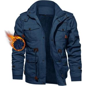 imageTACVASEN Mens Winter Jacket Cotton Military Jackets Fleece Lined Thick Work Coats Warm Cargo Jackets with HoodedA149 Denim Blue