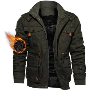 imageTACVASEN Mens Winter Jacket Cotton Military Jackets Fleece Lined Thick Work Coats Warm Cargo Jackets with HoodedA149 Green