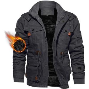 imageTACVASEN Mens Winter Jacket Cotton Military Jackets Fleece Lined Thick Work Coats Warm Cargo Jackets with HoodedA149 Grey