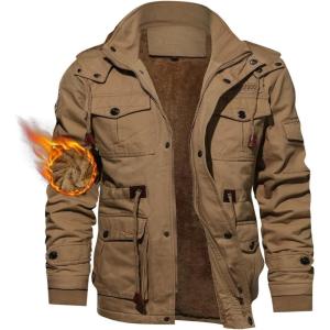 imageTACVASEN Mens Winter Jacket Cotton Military Jackets Fleece Lined Thick Work Coats Warm Cargo Jackets with HoodedA149 Khaki