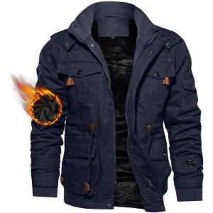 imageTACVASEN Mens Winter Jacket Cotton Military Jackets Fleece Lined Thick Work Coats Warm Cargo Jackets with HoodedA149 Navy