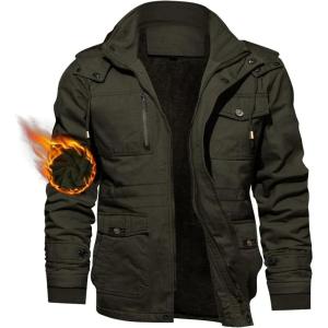 imageTACVASEN Mens Winter Jacket Cotton Military Jackets Fleece Lined Thick Work Coats Warm Cargo Jackets with HoodedB148 Green