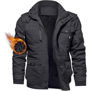 imageTACVASEN Mens Winter Jacket Cotton Military Jackets Fleece Lined Thick Work Coats Warm Cargo Jackets with HoodedB148 Grey