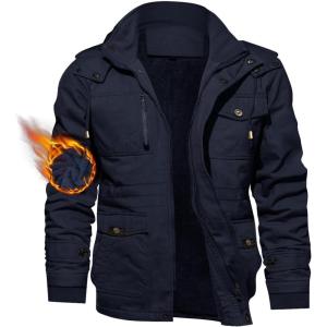 imageTACVASEN Mens Winter Jacket Cotton Military Jackets Fleece Lined Thick Work Coats Warm Cargo Jackets with HoodedB148 Navy