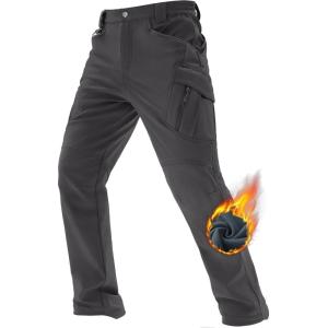 imageTACVASEN Mens Winter Pants 9 Pockets Fleece Snow Hiking Pants WaterResistant Warm Softshell Thick Tactical PantsGray