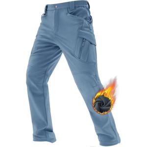 imageTACVASEN Mens Winter Pants 9 Pockets Fleece Snow Hiking Pants WaterResistant Warm Softshell Thick Tactical PantsLight Blue