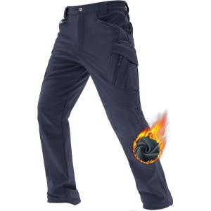 imageTACVASEN Mens Winter Pants 9 Pockets Fleece Snow Hiking Pants WaterResistant Warm Softshell Thick Tactical PantsNavy