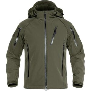 imageTACVASEN Mens Special Ops Military Jacket Water Resistant Windproof Tactical Winter Zip Up Rain Coat Hunting OutdoorsGreen