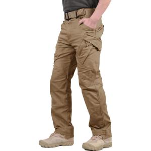 imageTACVASEN Mens Tactical Cargo Pants Cotton 9 Pockets Work Pants Stretch Hiking Pants Lightweight Outdoor Workout PantBrown
