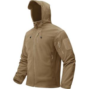 imageTACVASEN Mens Tactical Fleece Jacket Heavyweight Military Hoodie with 6 Pockets Winter Warm Coats Windproof OutdoorBrown