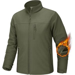 imageTACVASEN Mens Tactical Jackets Softshell Fleece Lined Lightweight Coats with Pockets Water Resistant Outdoor HikingAgreen