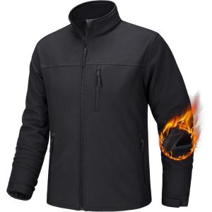 imageTACVASEN Mens Tactical Jackets Softshell Fleece Lined Lightweight Coats with Pockets Water Resistant Outdoor HikingBlack