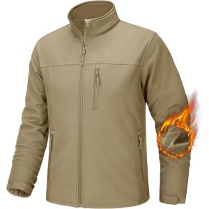 imageTACVASEN Mens Tactical Jackets Softshell Fleece Lined Lightweight Coats with Pockets Water Resistant Outdoor HikingKhaki