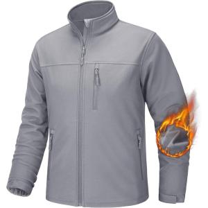 imageTACVASEN Mens Tactical Jackets Softshell Fleece Lined Lightweight Coats with Pockets Water Resistant Outdoor HikingLight Grey