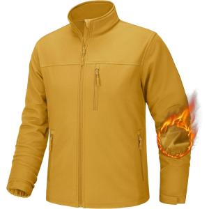 imageTACVASEN Mens Tactical Jackets Softshell Fleece Lined Lightweight Coats with Pockets Water Resistant Outdoor HikingTyellow