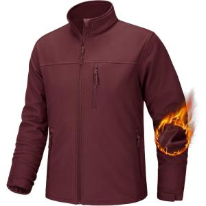 imageTACVASEN Mens Tactical Jackets Softshell Fleece Lined Lightweight Coats with Pockets Water Resistant Outdoor HikingWine Red