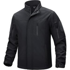 imageTACVASEN Mens Tactical Softshell Jacket Fleece Lined Water Resistant Windbreaker Military Lightweight Coat for HikingBlack